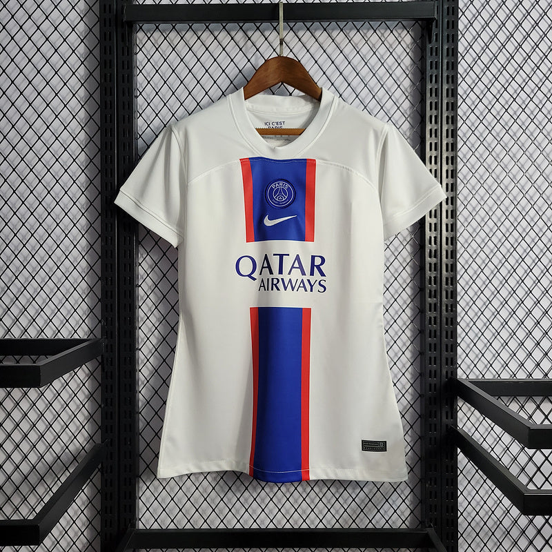 CAMISA FEMININA DO PARIS SAINT GERMAN 23/24 BRANCO E AZUL