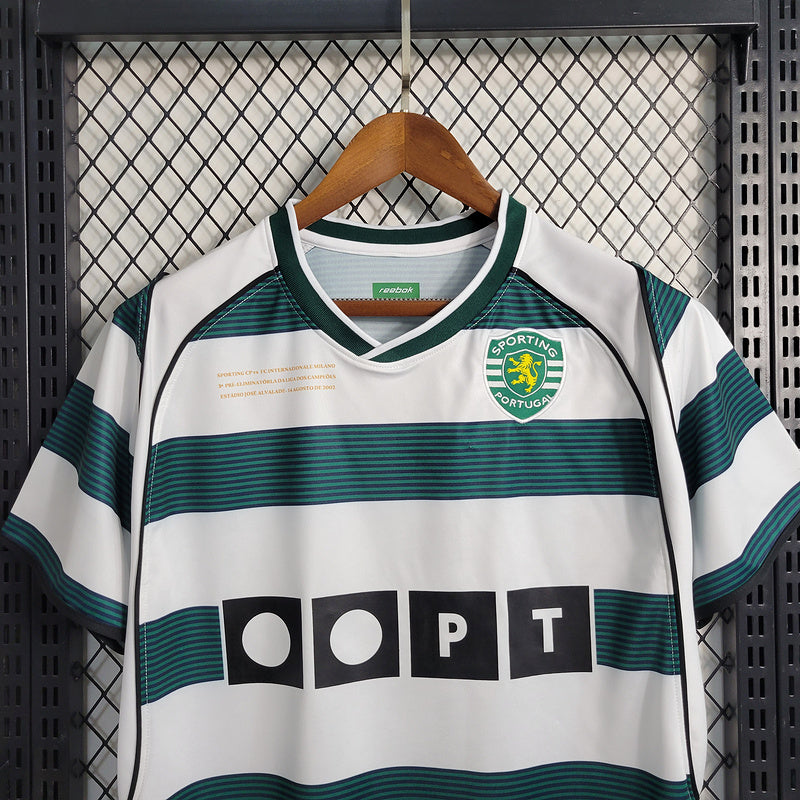 CAMISA RETRÔ DO SPORTING 01/03 BRANCO E VERDE